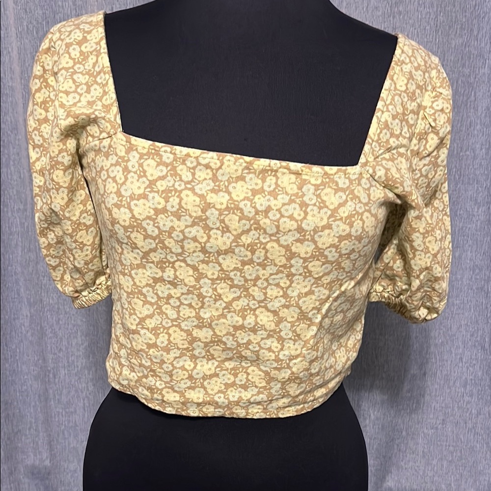 bp Cream Puff Sleeve Fitted Crop Blouse